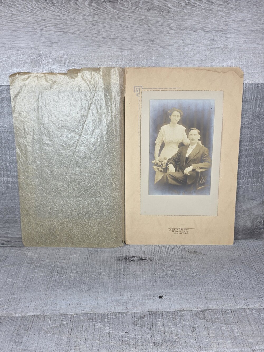 Antique Wedding Portrait Photo Baker Studio Detroit MI Bride Groom c1910 197.17